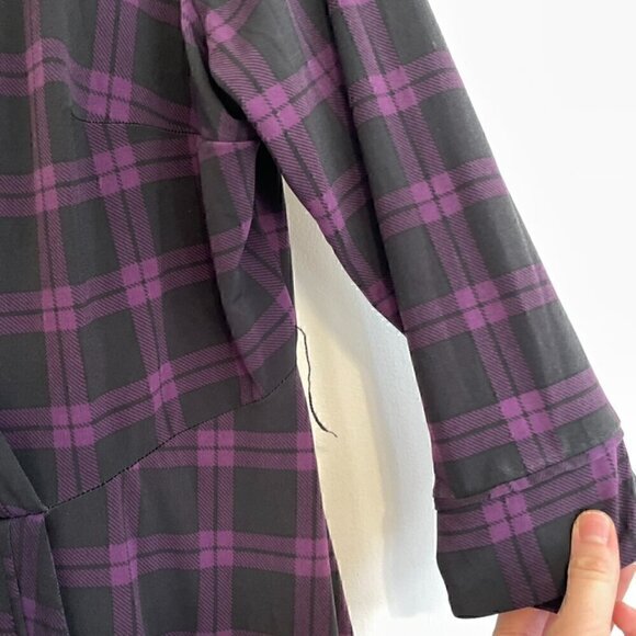 TORRID 2 Plus Size Purple Plaid Studio Wrap Dress Black Surplice 3/4 Sleeve 2X - Picture 5 of 16